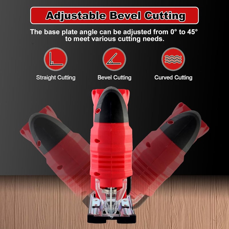 OXVIT Cordless Jig Saw Compatible with Milwaukee 18V Battery, Brushless Jig Saw with 6pcs Blades, 4 Orbital Sets for Wood, Plastic and Metal Cutting (Tool Only, No Battery) - Image 3